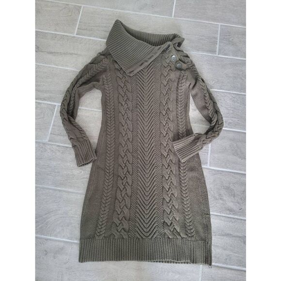 ‎Long Sleeve Cable aknit Sweater Dress Green Size Large - Picture 1 of 6